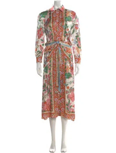 Pre-owned Misa Floral Print Midi Length Dress In Green