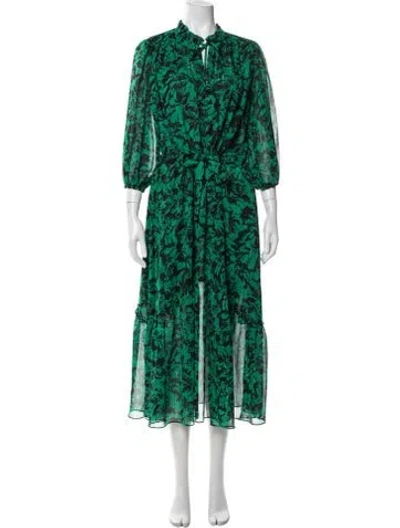 Pre-owned Misa Floral Print Midi Length Dress In Green