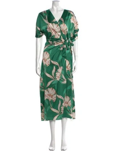 Pre-owned Misa Floral Print Midi Length Dress In Green
