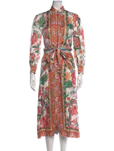Pre-owned Misa Floral Print Midi Length Dress In Green