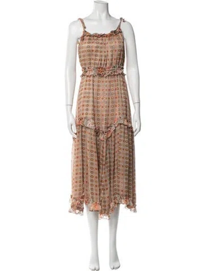 Pre-owned Misa Floral Print Midi Length Dress In Green