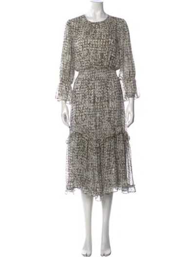 Pre-owned Misa Floral Print Midi Length Dress In Green