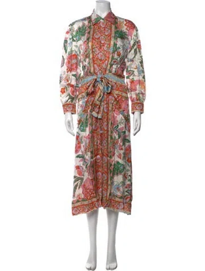Pre-owned Misa Floral Print Midi Length Dress In Green