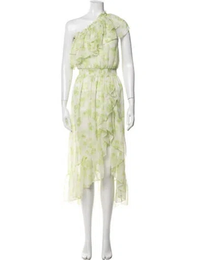 Pre-owned Misa Floral Print Midi Length Dress In Green