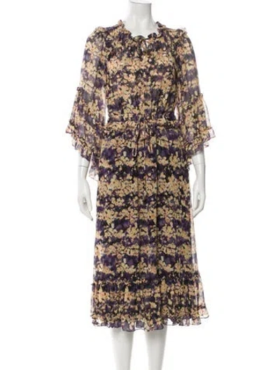 Pre-owned Misa Floral Print Midi Length Dress In Multi