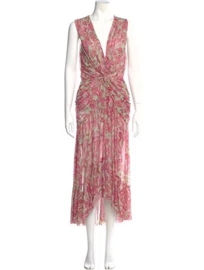 Pre-owned Misa Floral Print Midi Length Dress In Multi