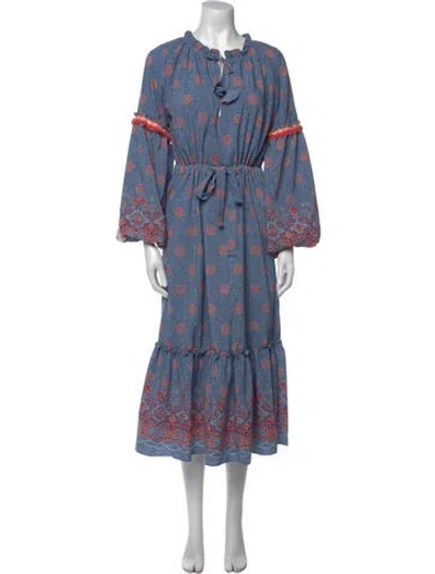 Pre-owned Misa Floral Print Midi Length Dress In Multi