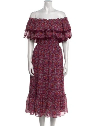 Pre-owned Misa Floral Print Midi Length Dress In Multi
