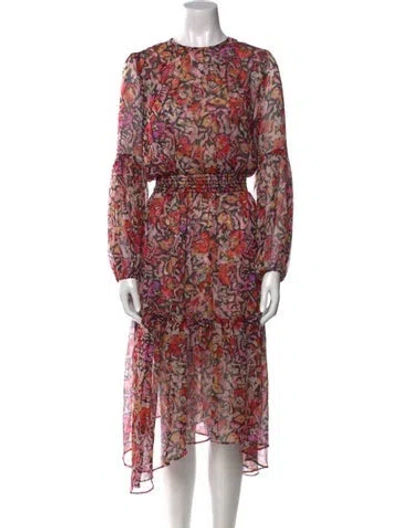 Pre-owned Misa Floral Print Midi Length Dress In Multi