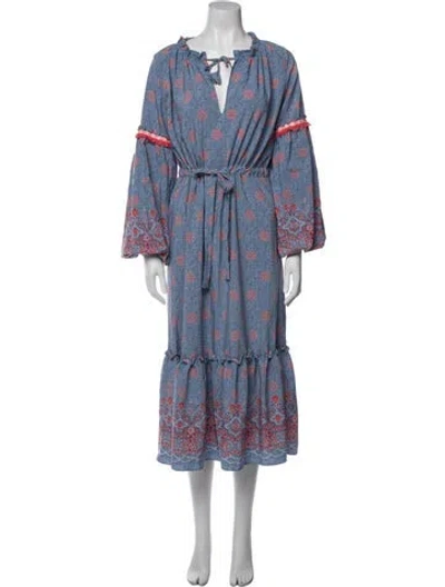 Pre-owned Misa Floral Print Midi Length Dress In Multi