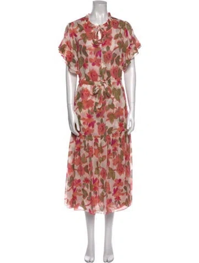 Pre-owned Misa Floral Print Midi Length Dress In Multi