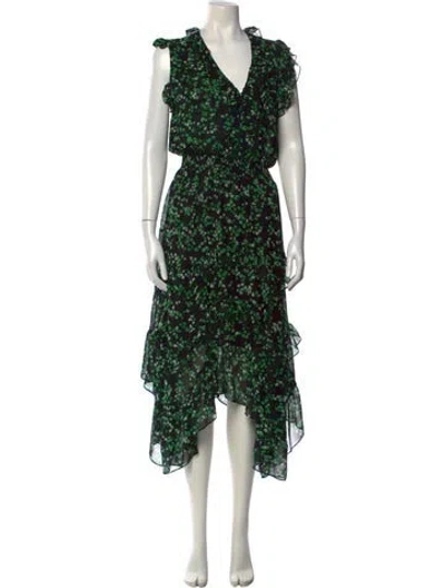 Pre-owned Misa Floral Print Midi Length Dress In Multi
