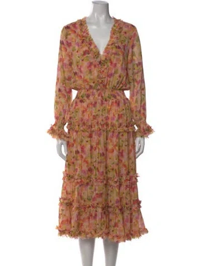 Pre-owned Misa Floral Print Midi Length Dress In Multi