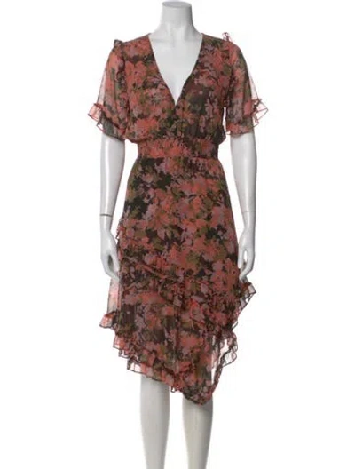 Pre-owned Misa Floral Print Midi Length Dress In Multi