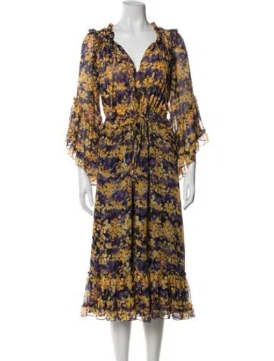 Pre-owned Misa Floral Print Midi Length Dress In Multi