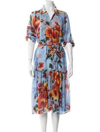 Pre-owned Misa Floral Print Midi Length Dress In Multi