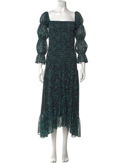 Pre-owned Misa Floral Print Midi Length Dress In Multi