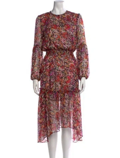 Pre-owned Misa Floral Print Midi Length Dress In Multi