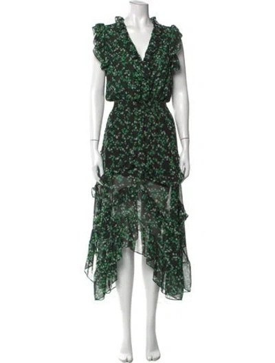 Pre-owned Misa Floral Print Midi Length Dress In Multi