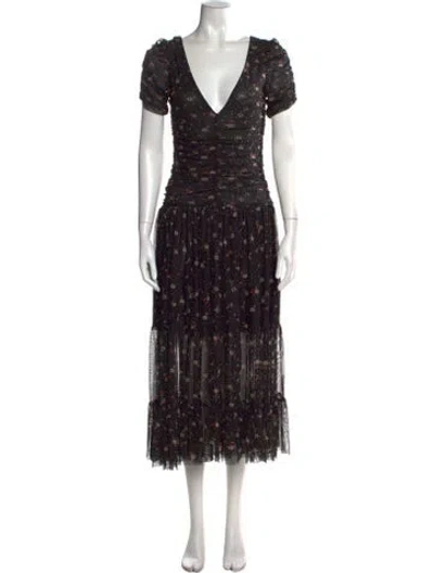 Pre-owned Misa Floral Print Midi Length Dress In Multi
