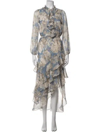 Pre-owned Misa Floral Print Midi Length Dress In Multi