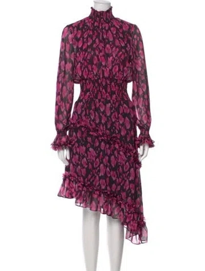 Pre-owned Misa Floral Print Midi Length Dress In Multi