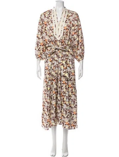 Pre-owned Misa Floral Print Midi Length Dress In Multi