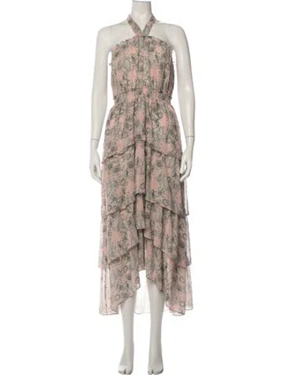Pre-owned Misa Floral Print Midi Length Dress In Multi