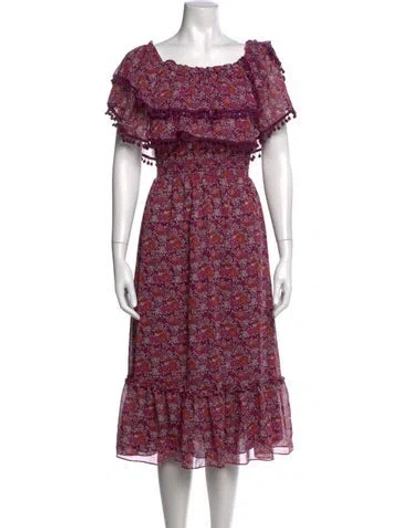 Pre-owned Misa Floral Print Midi Length Dress In Multi