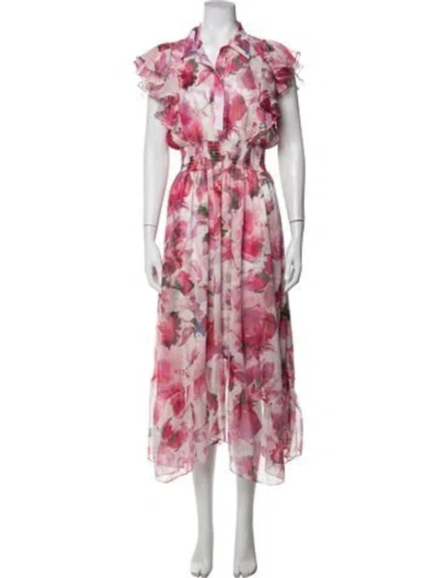 Pre-owned Misa Floral Print Midi Length Dress In Multicolor