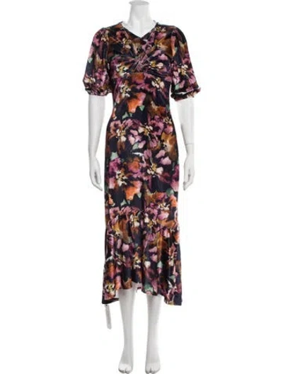 Pre-owned Misa Floral Print Midi Length Dress In Multicolor