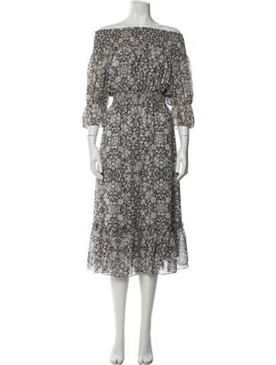 Pre-owned Misa Floral Print Midi Length Dress In Neutral