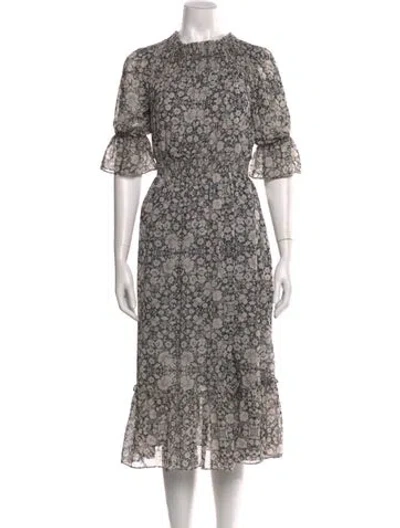 Pre-owned Misa Floral Print Midi Length Dress In Neutral