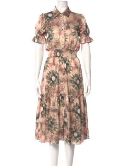 Pre-owned Misa Floral Print Midi Length Dress In Neutral