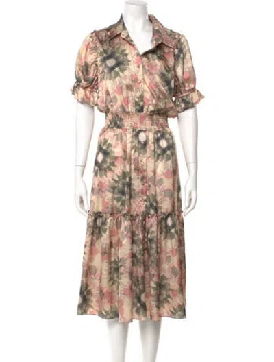 Pre-owned Misa Floral Print Midi Length Dress In Neutral