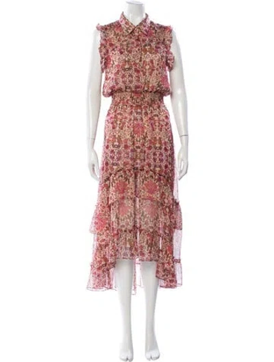 Pre-owned Misa Floral Print Midi Length Dress In Neutral