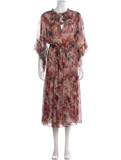Pre-owned Misa Floral Print Midi Length Dress In Neutral