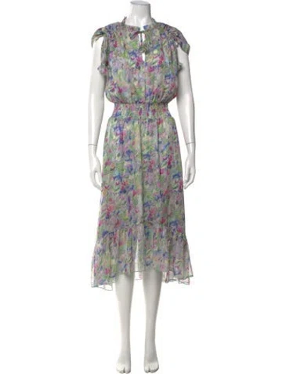 Pre-owned Misa Floral Print Midi Length Dress In Neutral