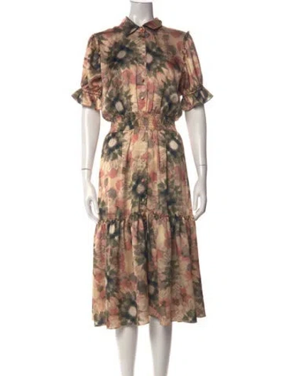 Pre-owned Misa Floral Print Midi Length Dress In Neutral