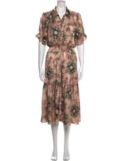 Pre-owned Misa Floral Print Midi Length Dress In Neutral