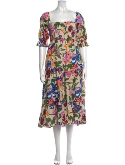 Pre-owned Misa Floral Print Midi Length Dress In Neutrals