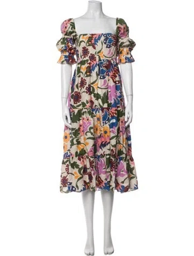 Pre-owned Misa Floral Print Midi Length Dress In Neutrals