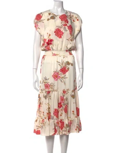 Pre-owned Misa Floral Print Midi Length Dress In Neutrals