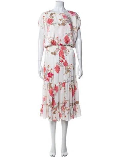 Pre-owned Misa Floral Print Midi Length Dress In Neutrals