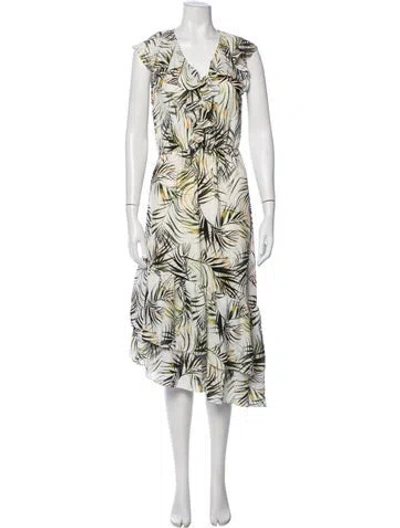 Pre-owned Misa Floral Print Midi Length Dress In Neutrals