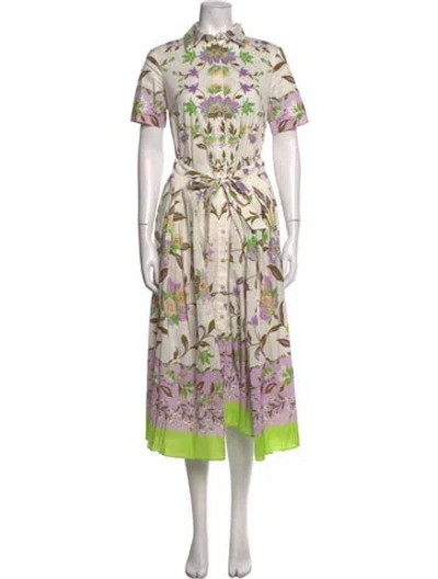 Pre-owned Misa Floral Print Midi Length Dress In Neutrals