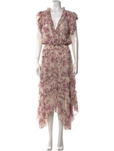 Pre-owned Misa Floral Print Midi Length Dress In Neutrals/pink