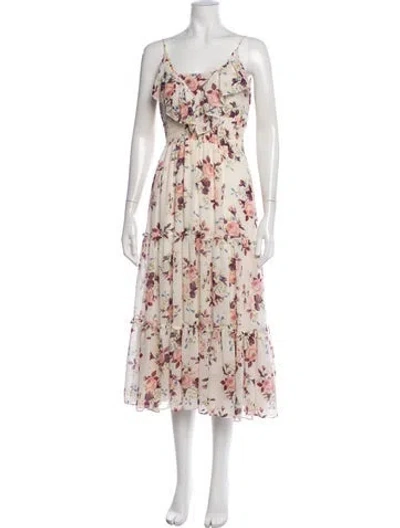 Pre-owned Misa Floral Print Midi Length Dress In Neutrals/pink