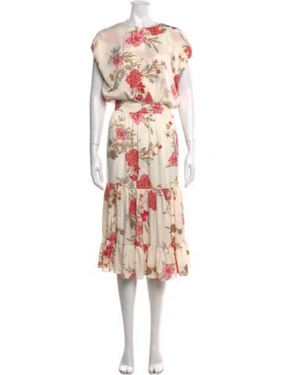 Pre-owned Misa Floral Print Midi Length Dress In Neutrals/pink