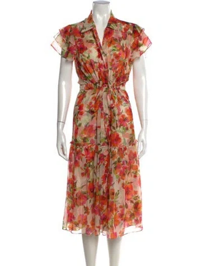 Pre-owned Misa Floral Print Midi Length Dress In Orange